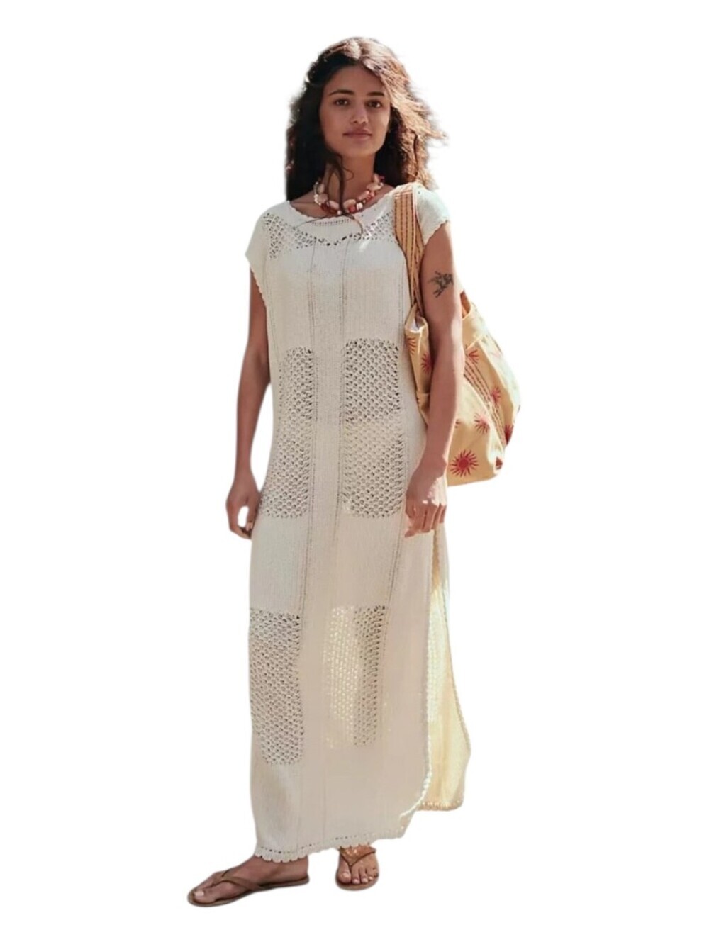 FP Beach Womens White Boho Crochet Knit Swimsuit Cover Up Small